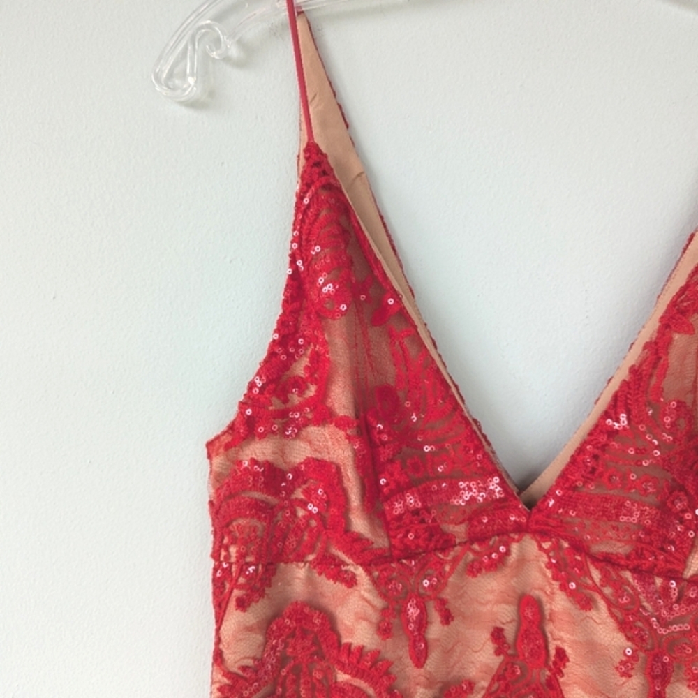Free People Night Shimmers Red Sequin & Lace Mini Dress - Picture 9 of 14